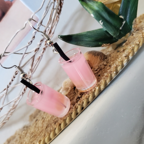 Pink Lemonade Drink Dangle Earrings - Picture 4 of 9